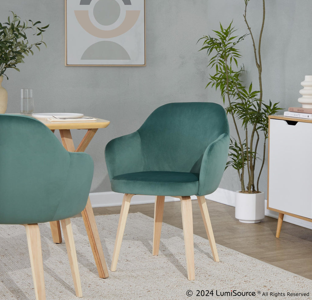 Buena Dining Chair - Set of 2 - Natural Wood, Green Velvet