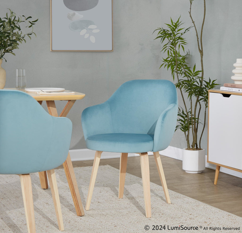 Buena Dining Chair - Set of 2 - Natural Wood, Light Blue Velvet