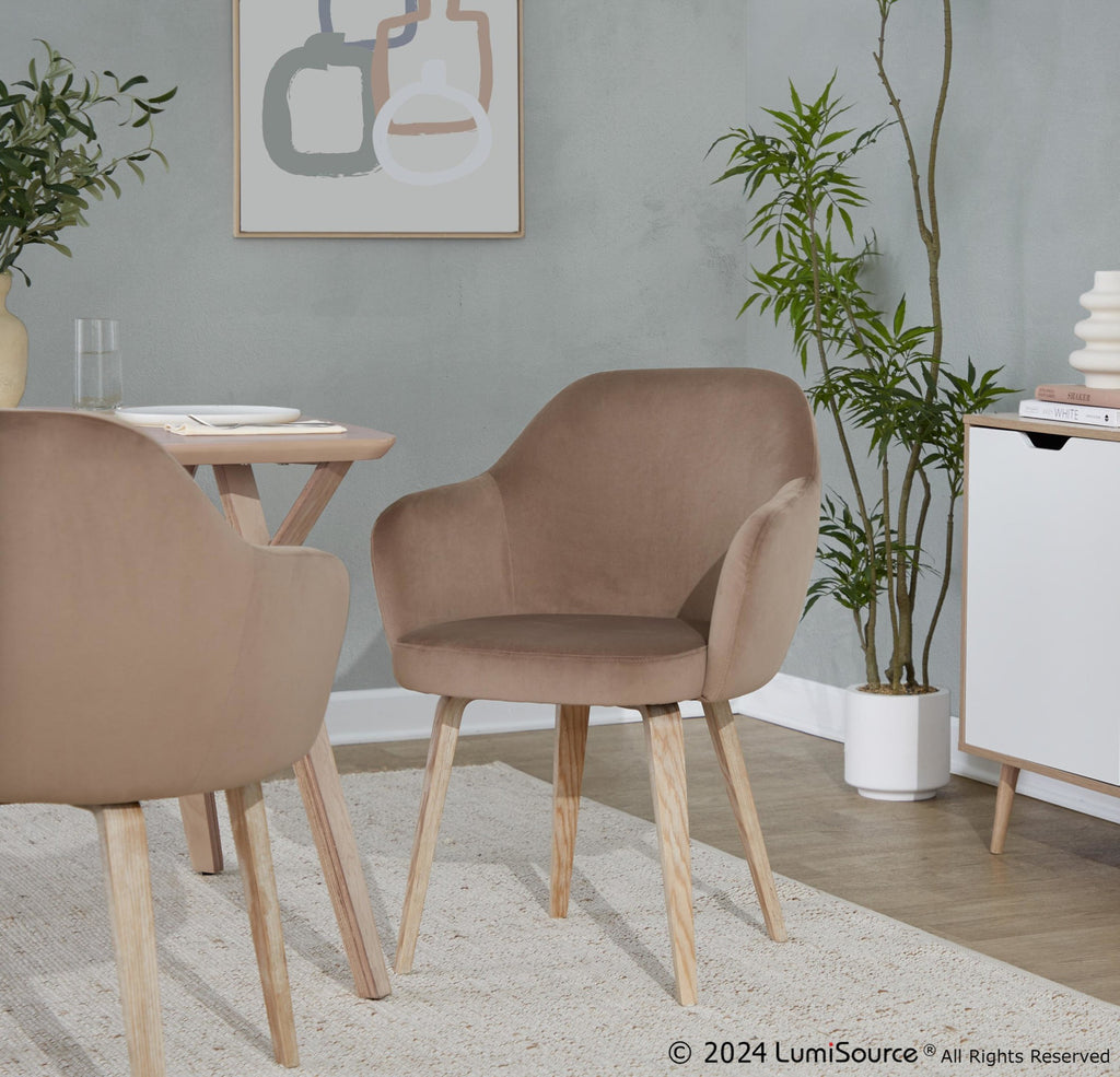 Buena Dining Chair - Set of 2 - Whitewashed Wood, Brown Velvet