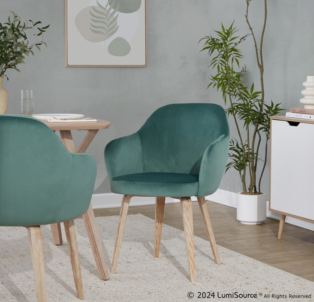Buena Dining Chair - Set of 2 - Whitewashed Wood, Green Velvet