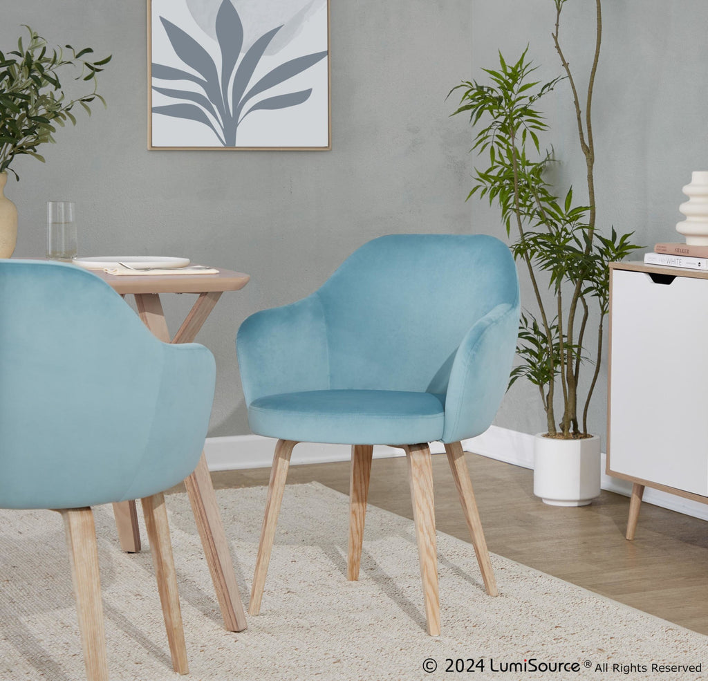 Buena Dining Chair - Set of 2 - Whitewashed Wood, Light Blue Velvet