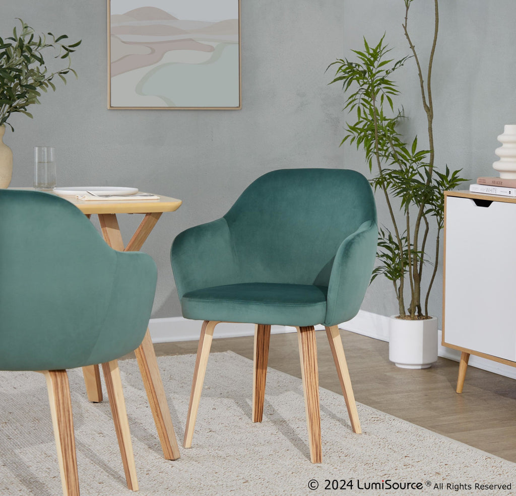 Buena Dining Chair - Set of 2 - Zebra Wood, Green Velvet