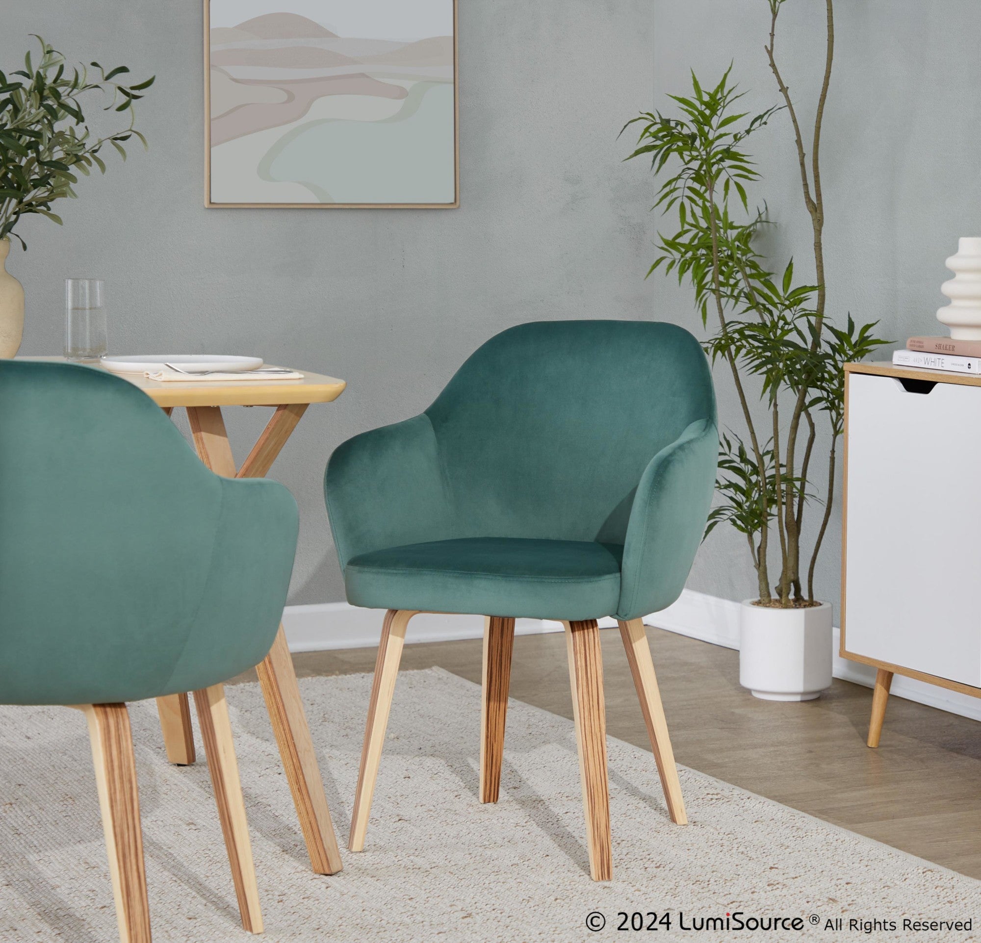 Buena Dining Chair - Set of 2 - Zebra Wood, Green Velvet