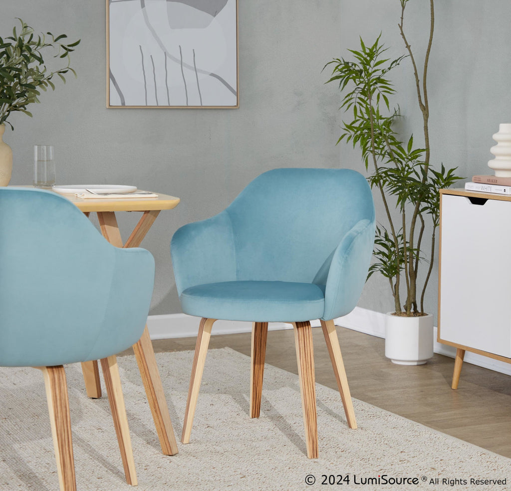 Buena Dining Chair - Set of 2 - Zebra Wood, Light Blue Velvet