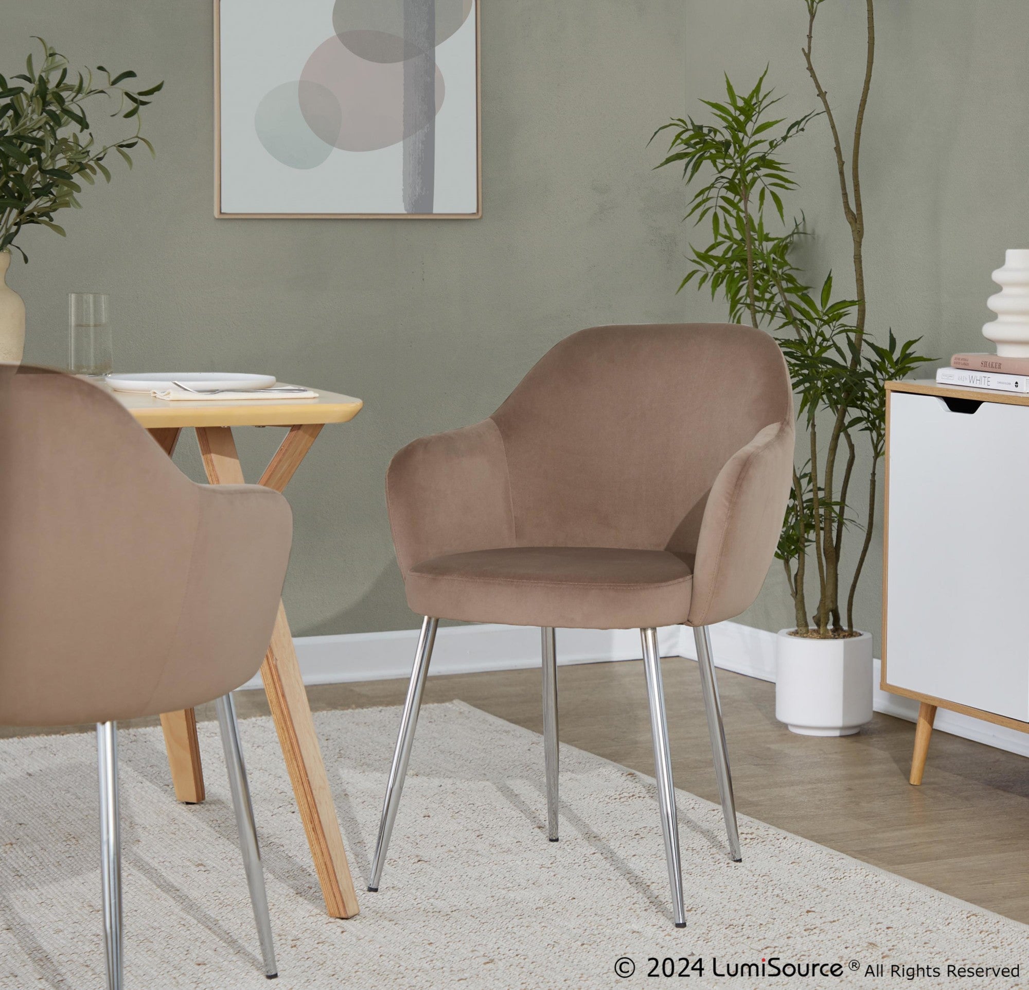 Buena Dining Chair - Set of 2 - Chrome Metal, Brown Velvet