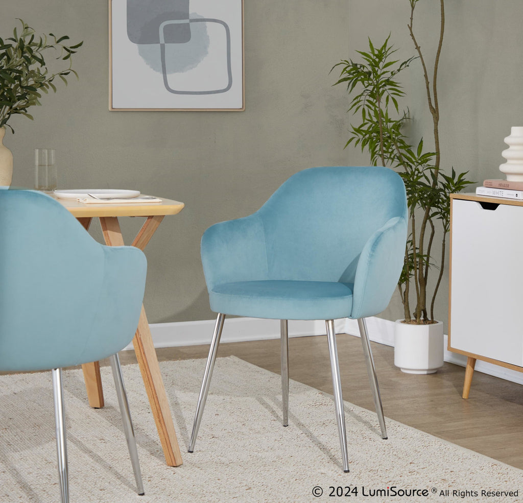 Buena Dining Chair - Set of 2 - Chrome Metal, Light Blue Velvet