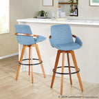 Cosmo 29" Fixed-Height Barstool - Walnut Bamboo, Blue Noise Fabric, Black Metal