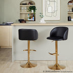 Fran Adjustable Barstool - Set of 2 - Gold Metal, Black PU