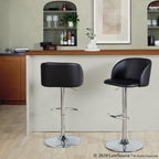 Fran Adjustable Barstool - Set of 2 - Chrome Metal, Black PU