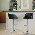 Fran Adjustable Barstool - Set of 2 - Chrome Metal, Black PU