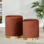Marla Nesting Pleated Ottoman Set - Gold Metal, Light Brown Velvet
