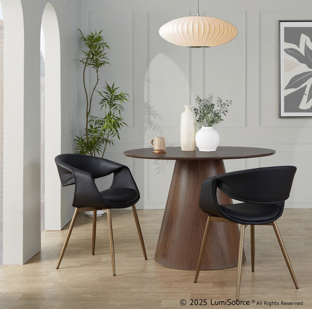 Curvo Upholstered Chair - Set of 2 - Antique Copper Metal, Black PU