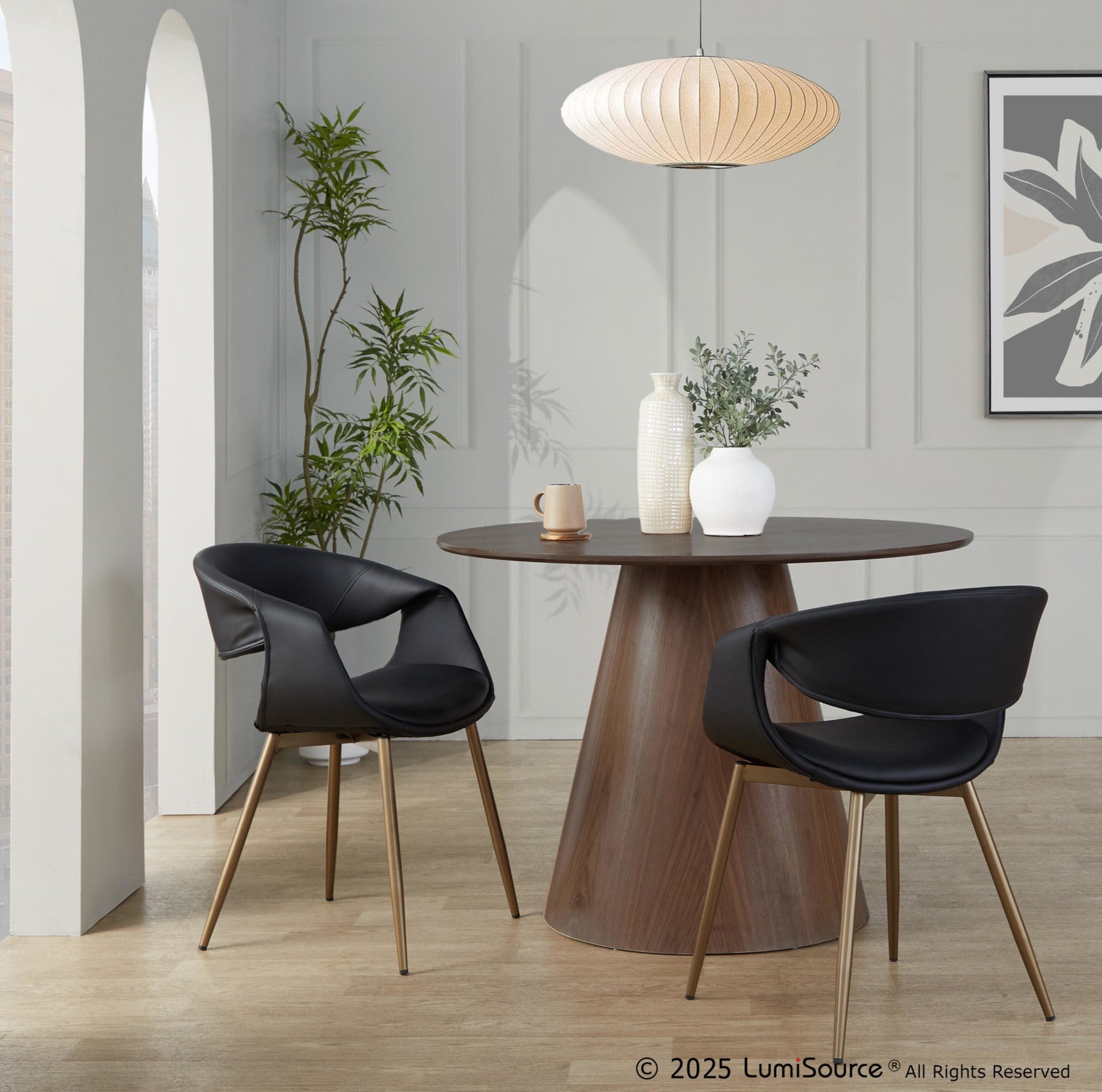 Curvo Upholstered Chair - Set of 2 - Antique Copper Metal, Black PU