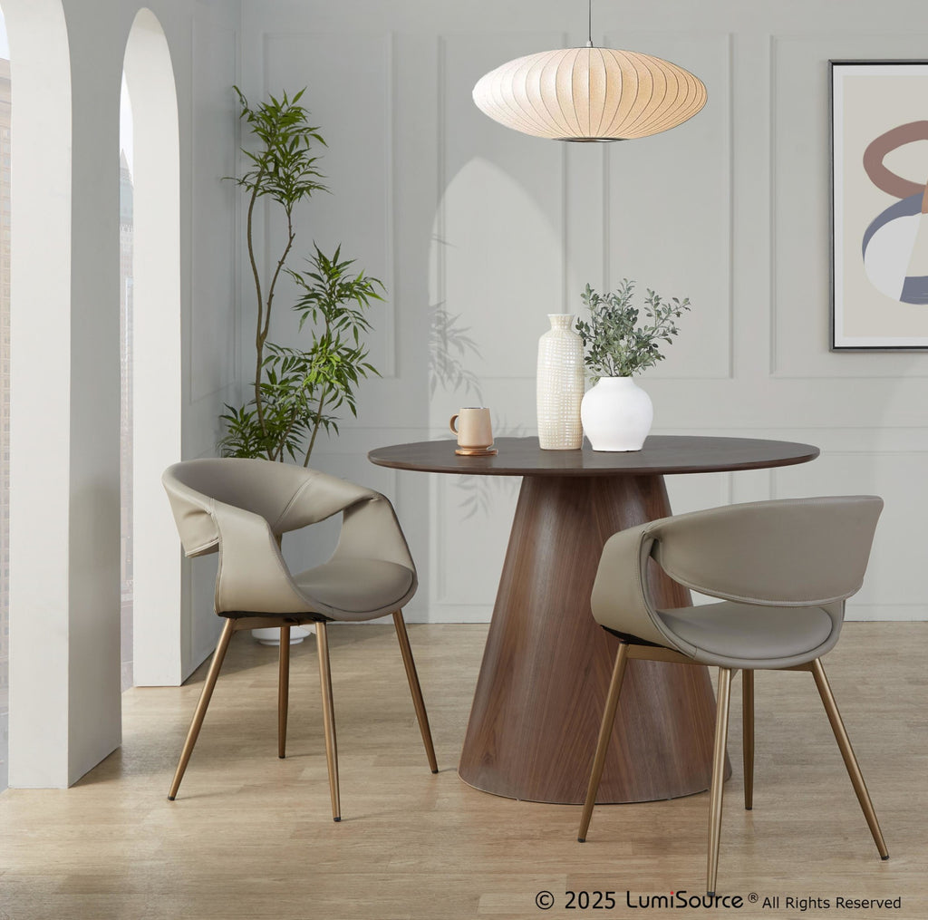 Curvo Upholstered Chair - Set of 2 - Antique Copper Metal, Light Grey PU
