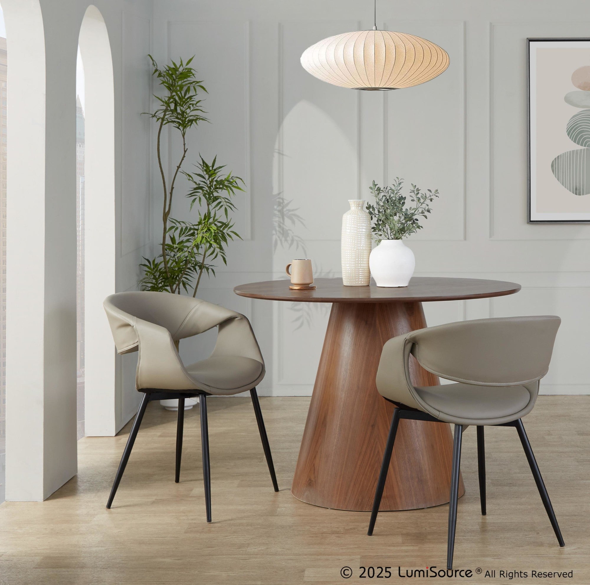 Curvo Upholstered Chair - Set of 2 - Black Metal, Light Grey PU