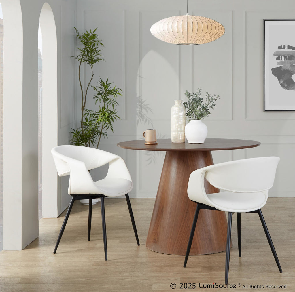 Curvo Upholstered Chair - Set of 2 - Black Metal, White PU