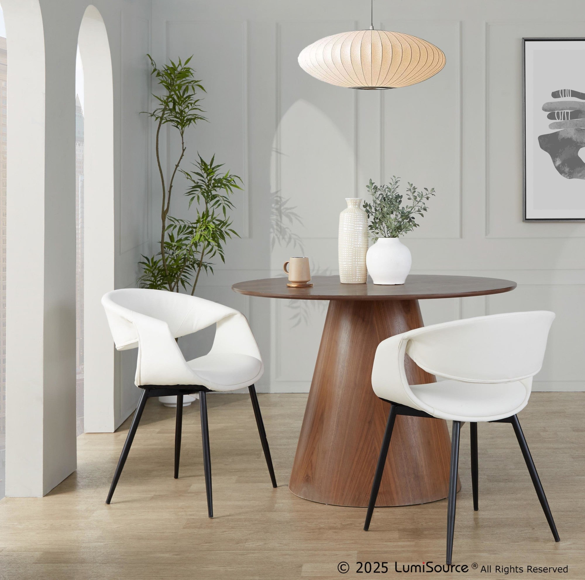 Curvo Upholstered Chair - Set of 2 - Black Metal, White PU