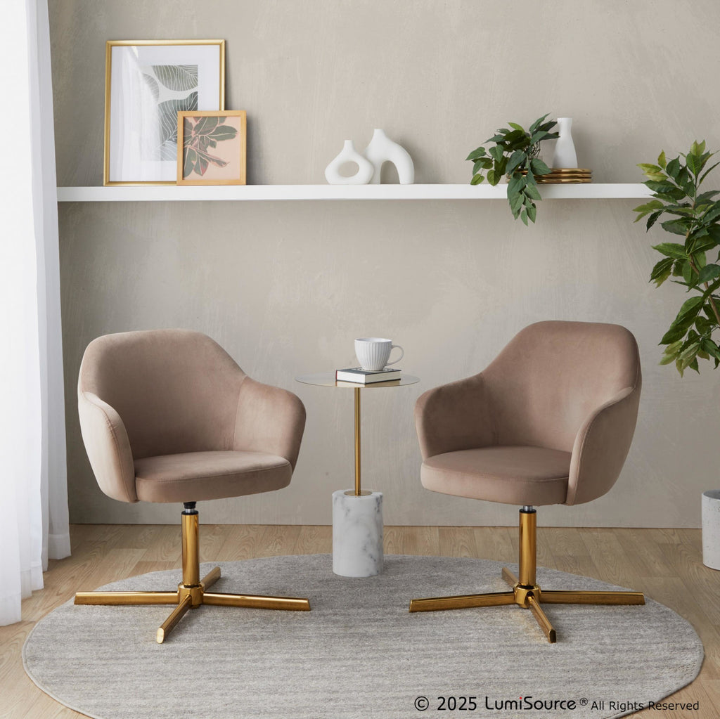 Buena Swivel Accent Chair - Chrome Gold Metal, Brown Velvet