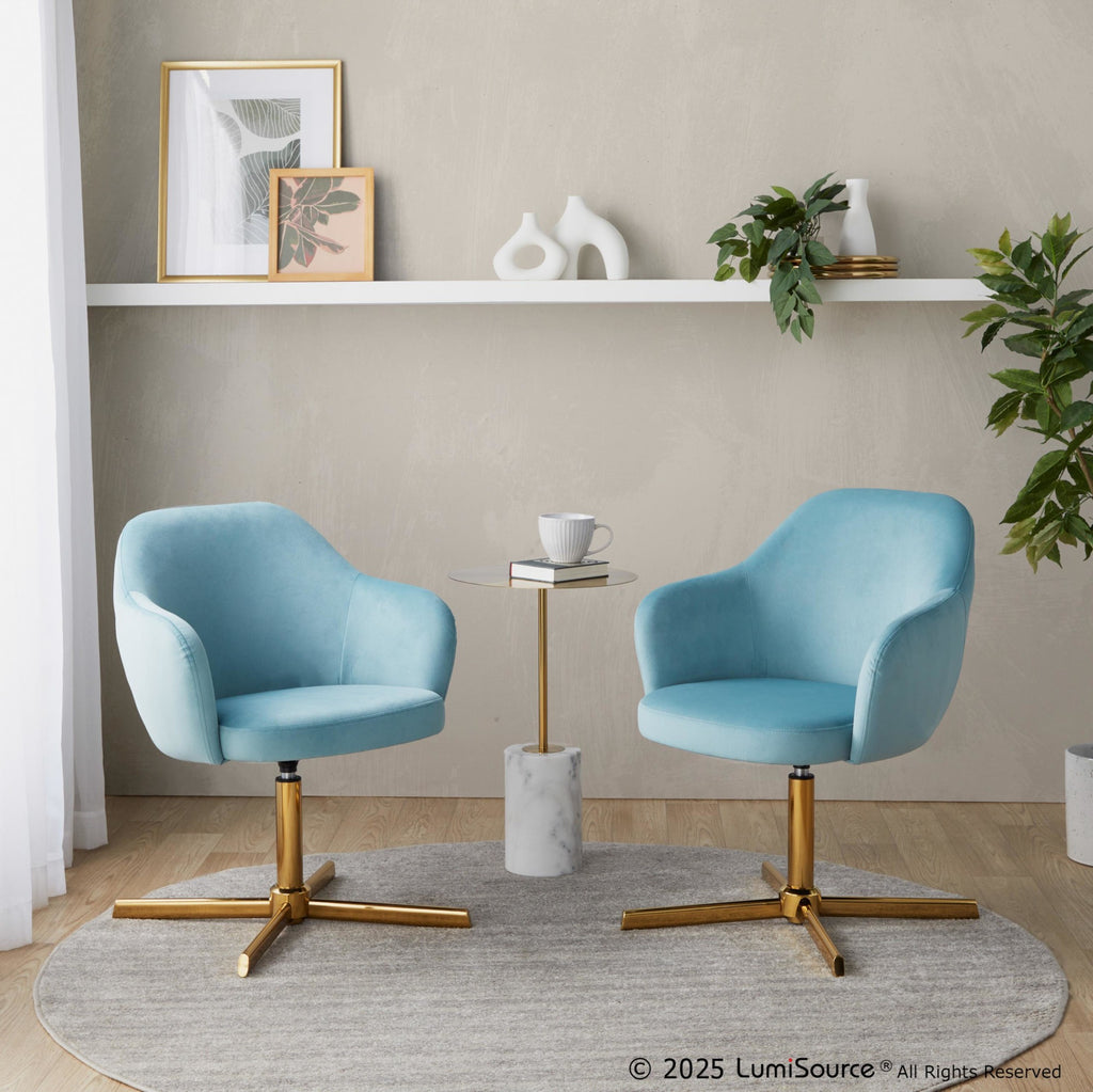 Buena Swivel Accent Chair - Chrome Gold Metal, Light Blue Velvet
