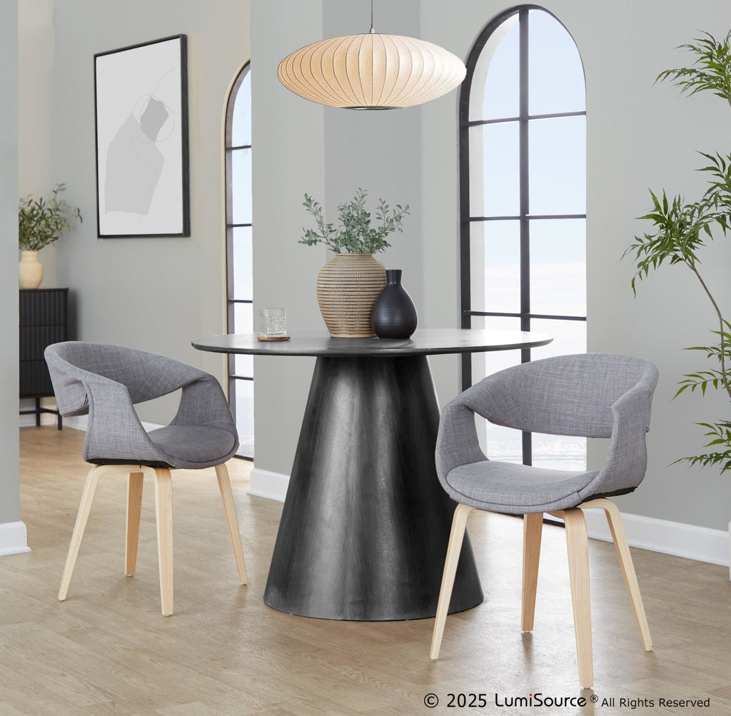 Curvo Upholstered Chair - Set of 2 - Natural Wood, Grey Fabric