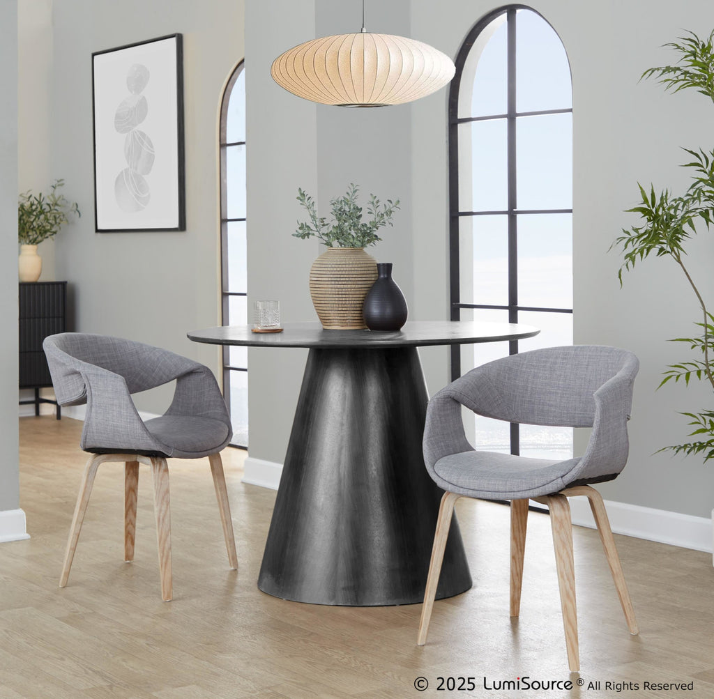 Curvo Upholstered Chair - Set of 2 - Whitewashed Wood, Grey Fabric