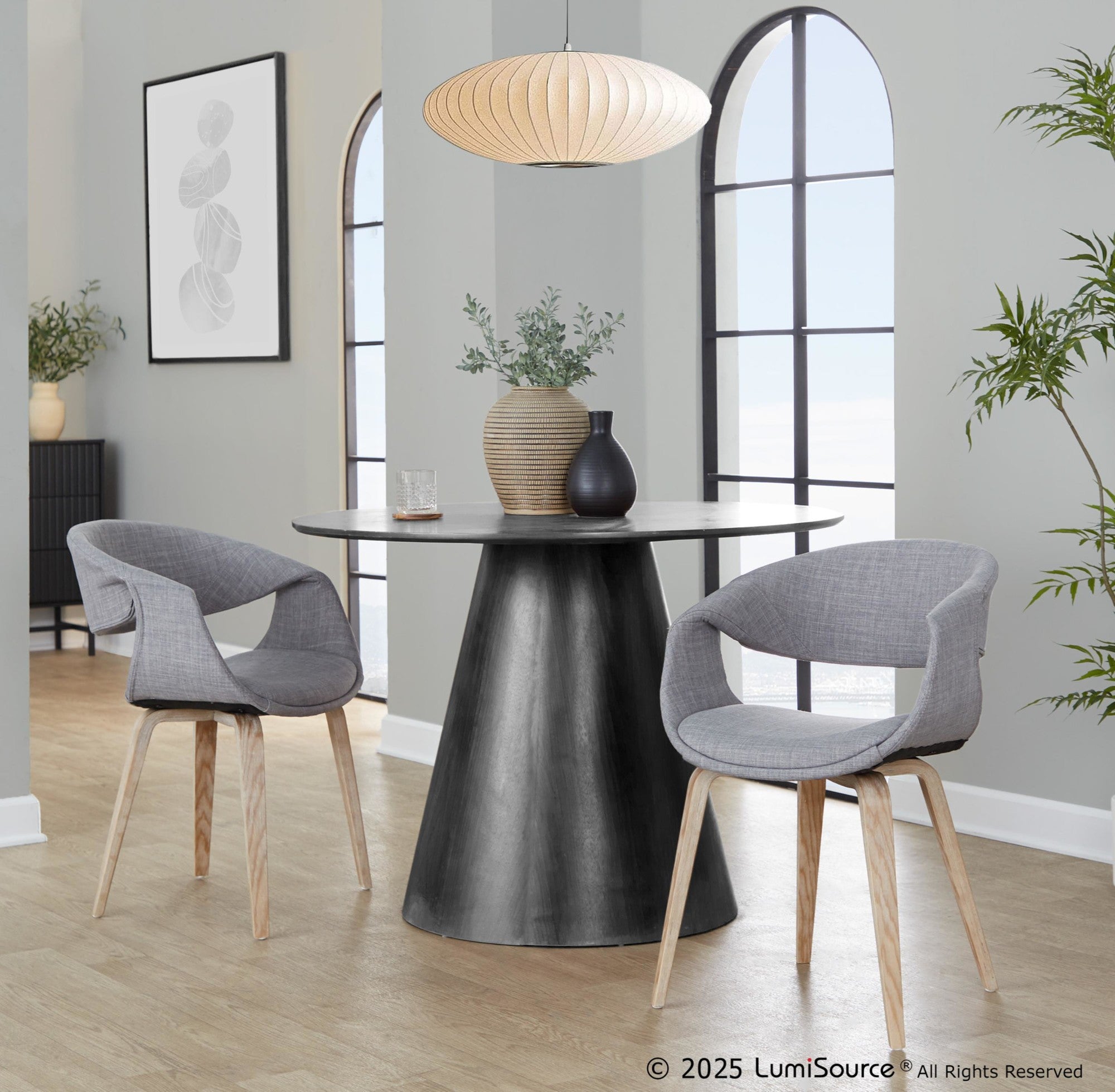 Curvo Upholstered Chair - Set of 2 - Whitewashed Wood, Grey Fabric