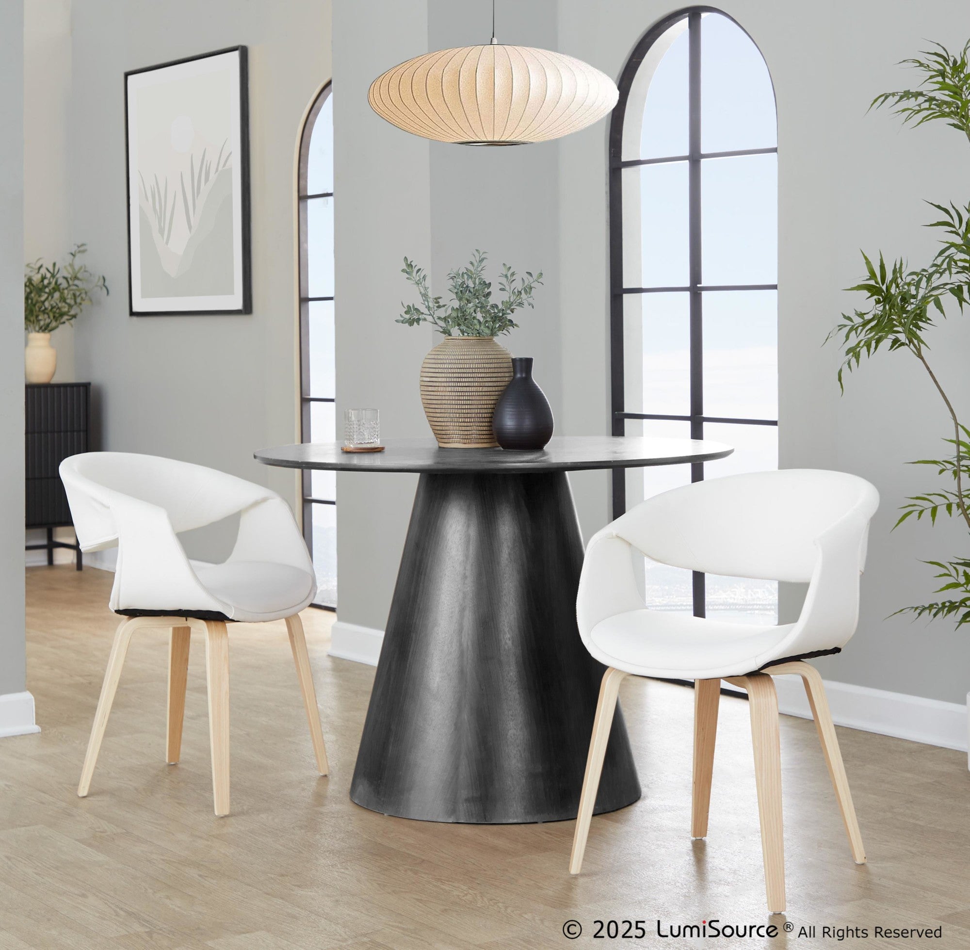 Curvo Upholstered Chair - Set of 2 - Natural Wood, White PU