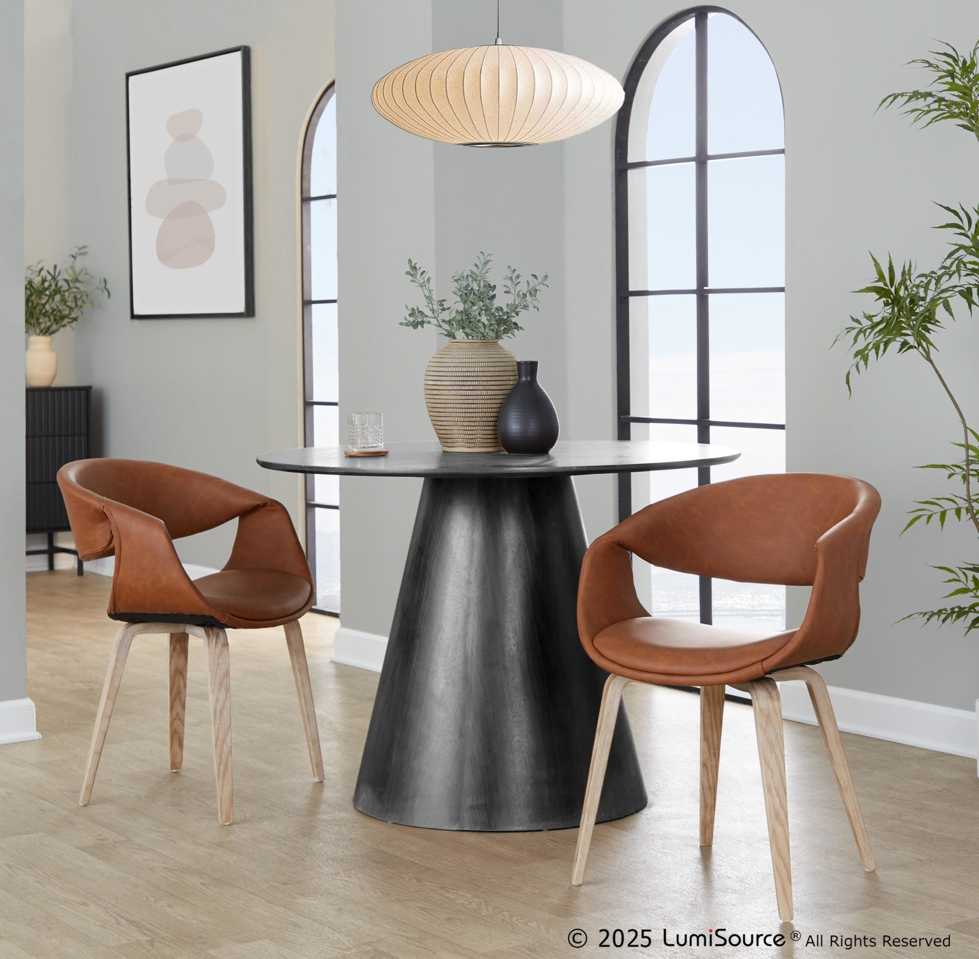 Curvo Upholstered Chair - Set of 2 - Whitewashed Wood, Camel PU