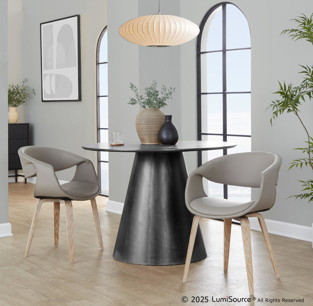 Curvo Upholstered Chair - Set of 2 - Whitewashed Wood, Light Grey PU