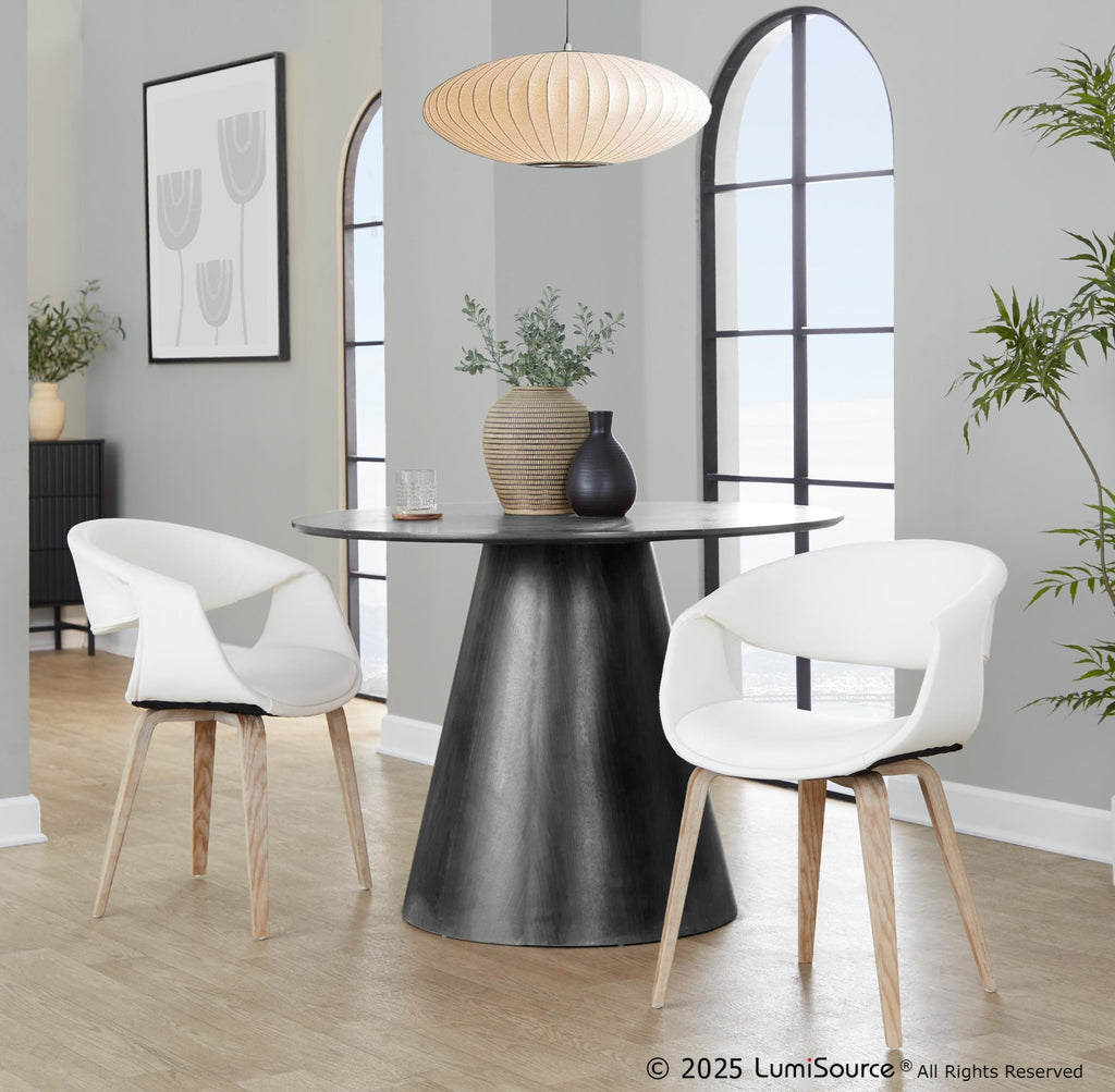 Curvo Upholstered Chair - Set of 2 - Whitewashed Wood, White PU