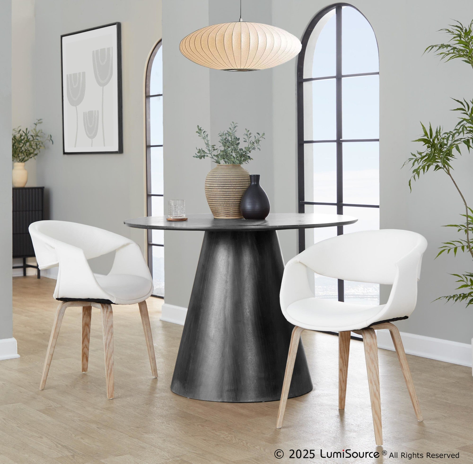 Curvo Upholstered Chair - Set of 2 - Whitewashed Wood, White PU