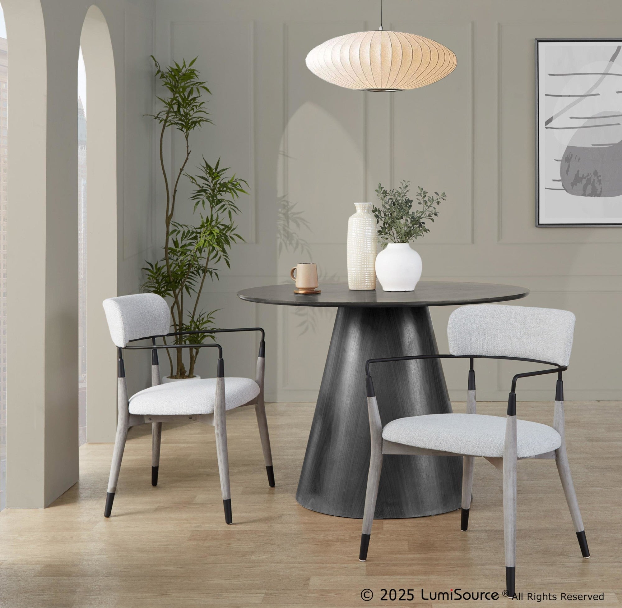 Savannah Chair - Set of 2 - Grey Brushed Wood, Light Grey Fabric, Black Metal