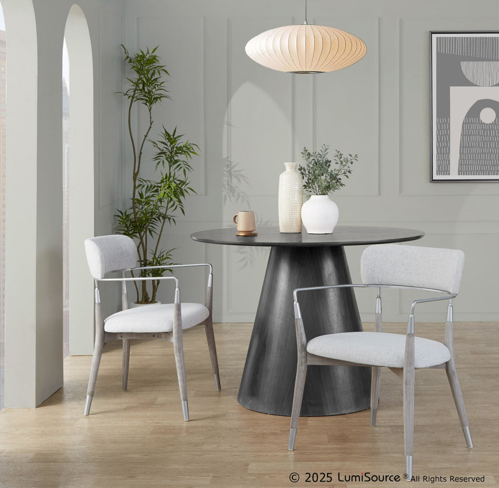 Savannah Chair - Set of 2 - Silver Metal, Grey Brushed Wood, Light Grey Fabric
