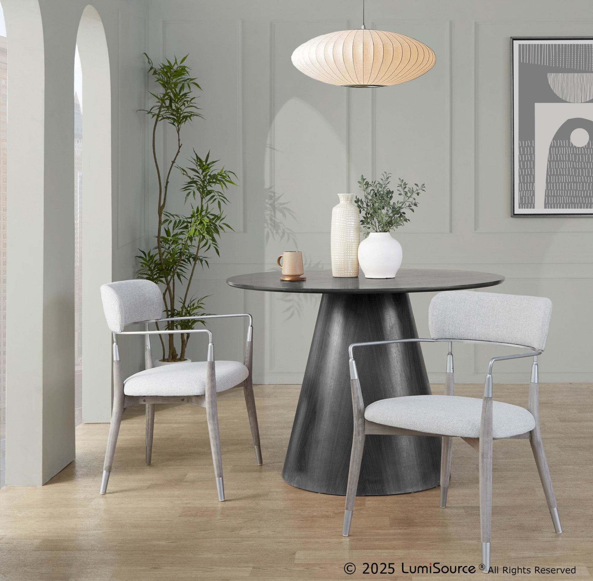 Savannah Chair - Set of 2 - Silver Metal, Grey Brushed Wood, Light Grey Fabric