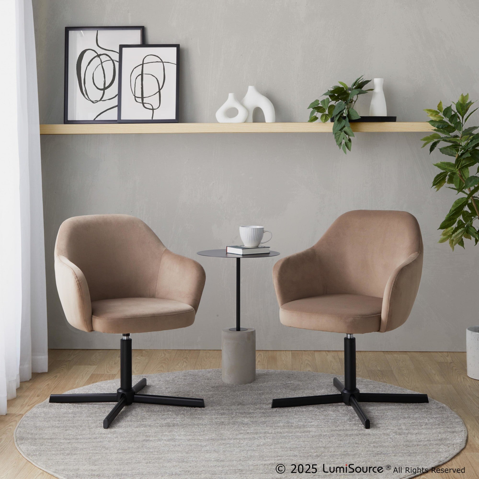 Buena Swivel Accent Chair - Black Metal, Brown Velvet