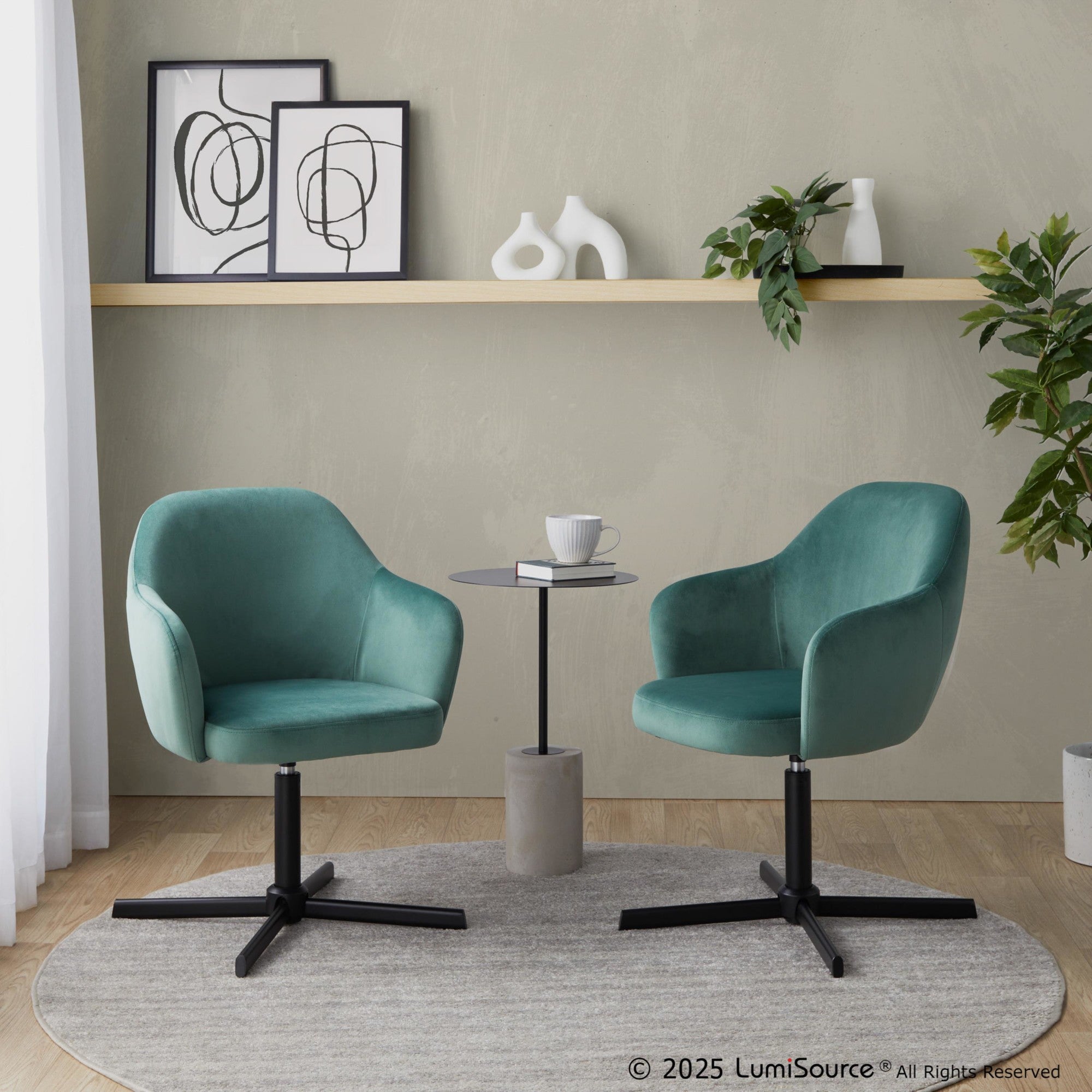 Buena Swivel Accent Chair - Black Metal, Green Velvet