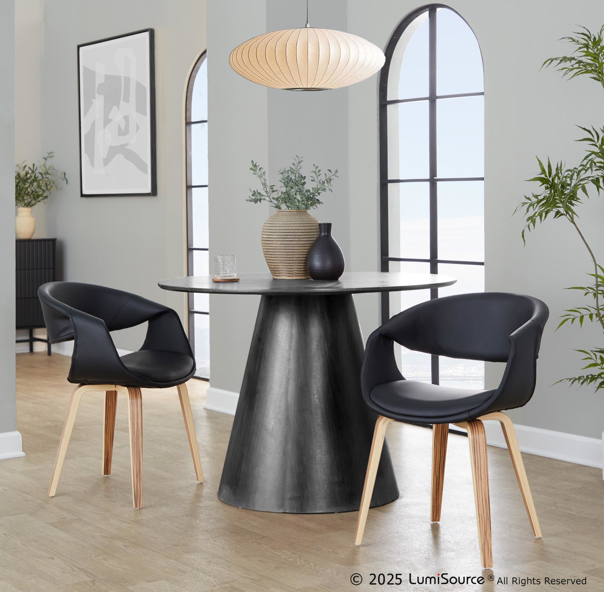 Curvo Upholstered Chair - Set of 2 - Zebra Wood, Black PU