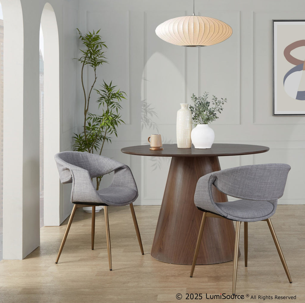 Curvo Upholstered Chair - Set of 2 - Antique Copper Metal, Grey Fabric