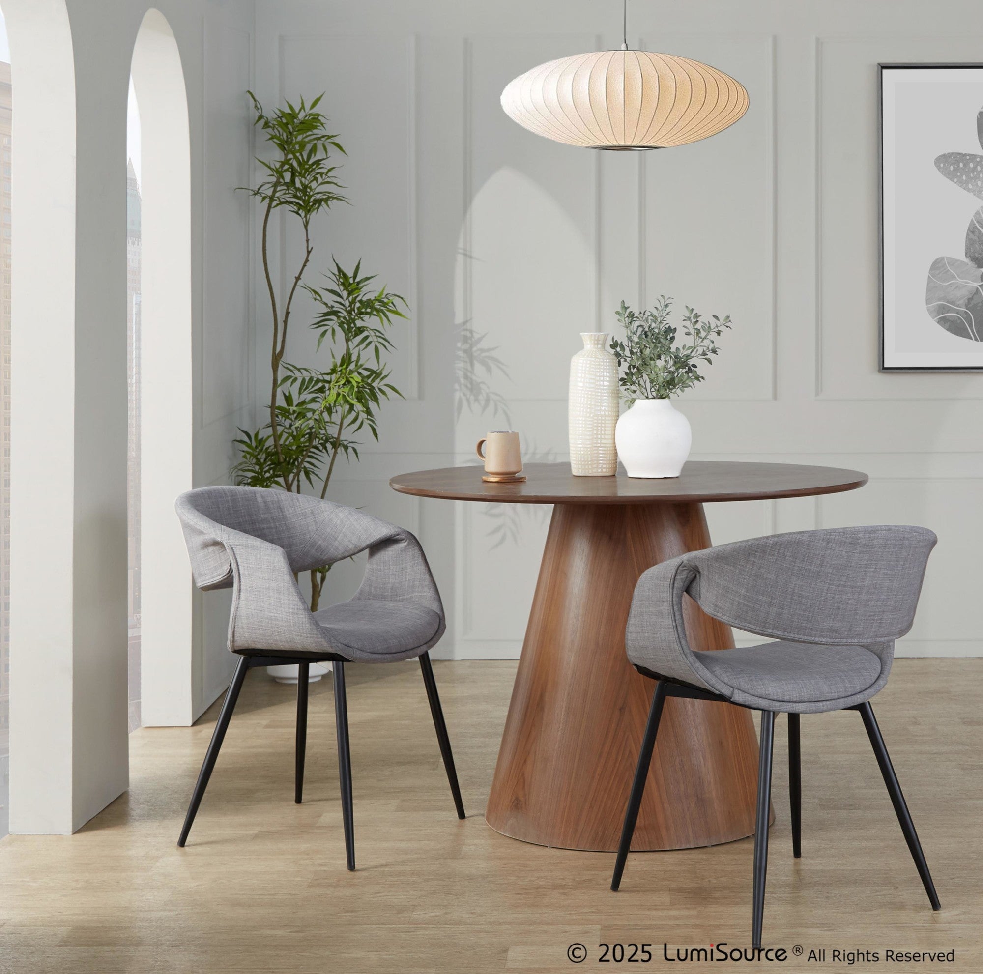 Curvo Upholstered Chair - Set of 2 - Black Metal, Grey Fabric