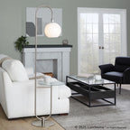 Trombone 71" Floor Lamp With Table - Nickel Metal, Clear Glass, White Plastic