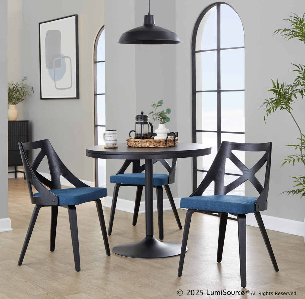 Charlotte Chair - Set of 2 - Black Wood, Blue Fabric