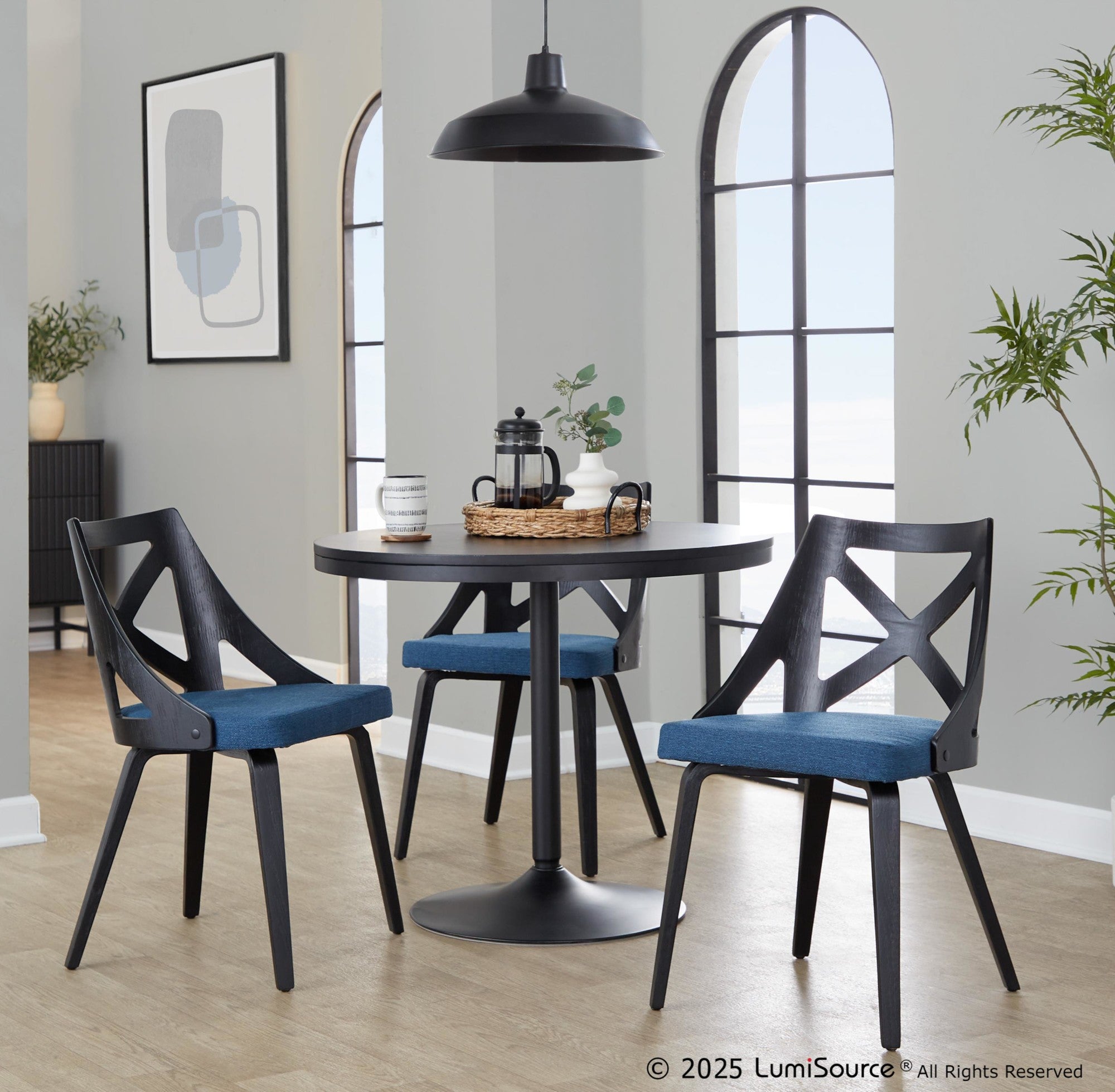 Charlotte Chair - Set of 2 - Black Wood, Blue Fabric