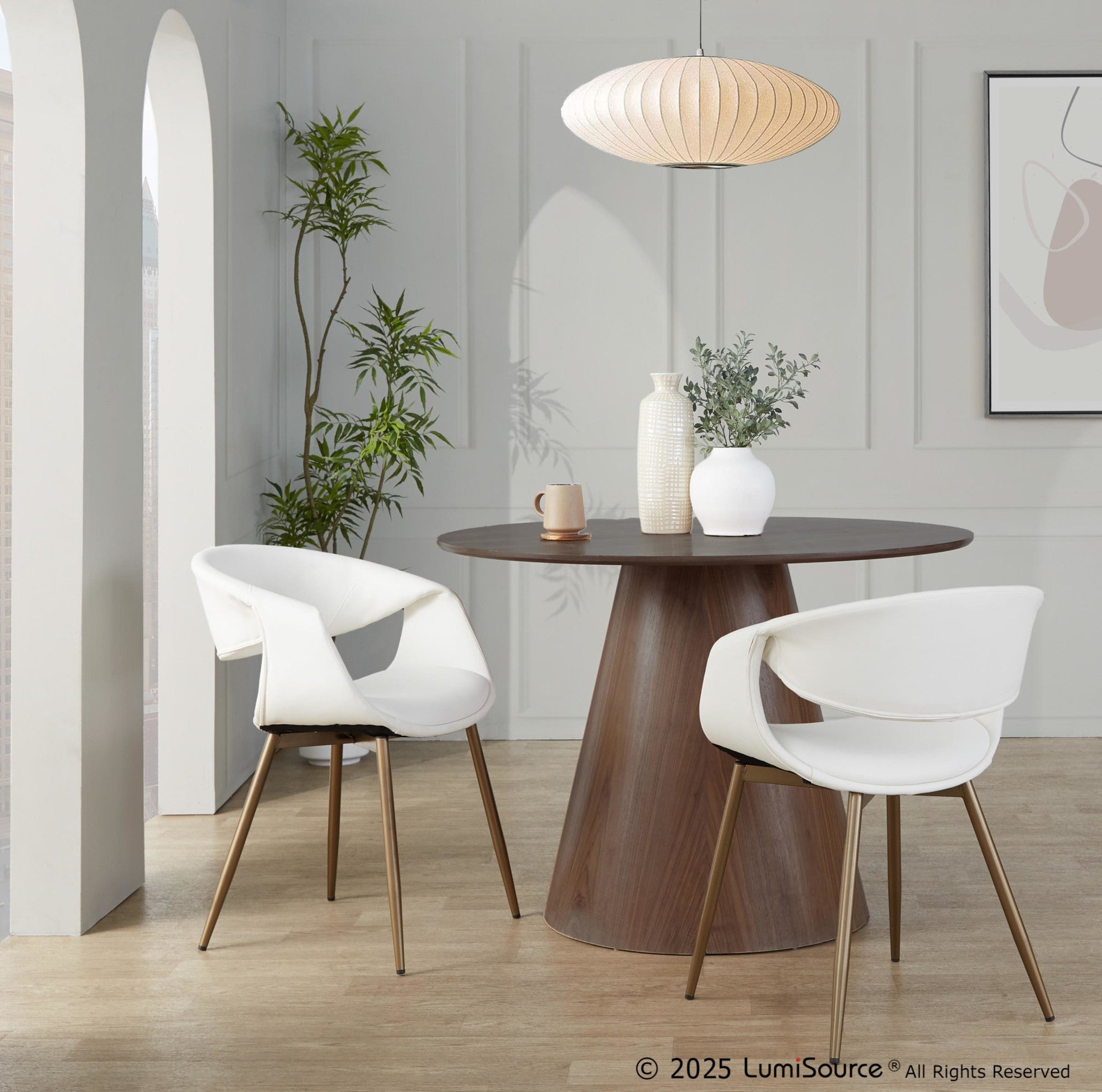 Curvo Upholstered Chair - Set of 2 - Antique Copper Metal, White PU