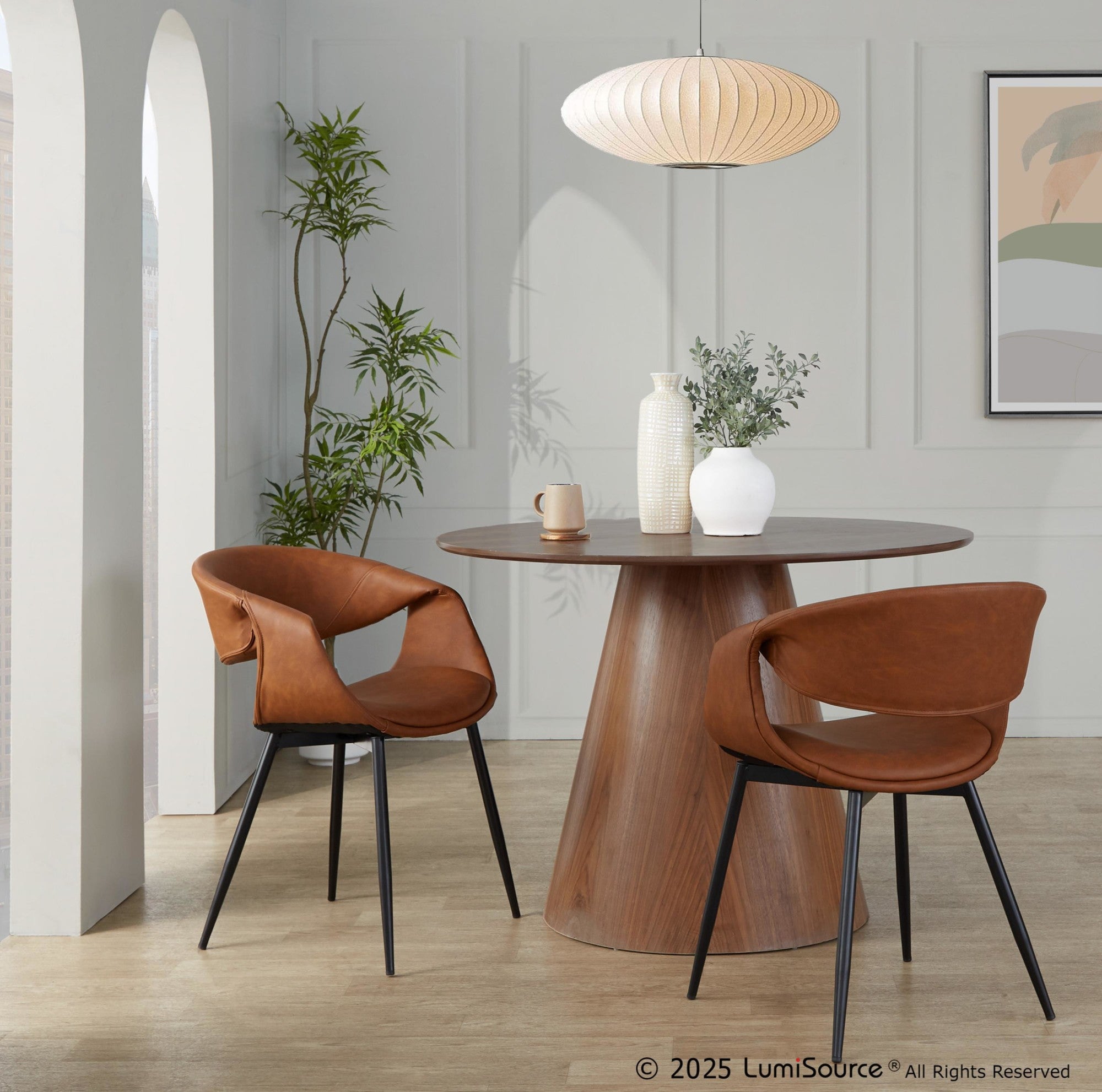 Curvo Upholstered Chair - Set of 2 - Black Metal, Camel PU