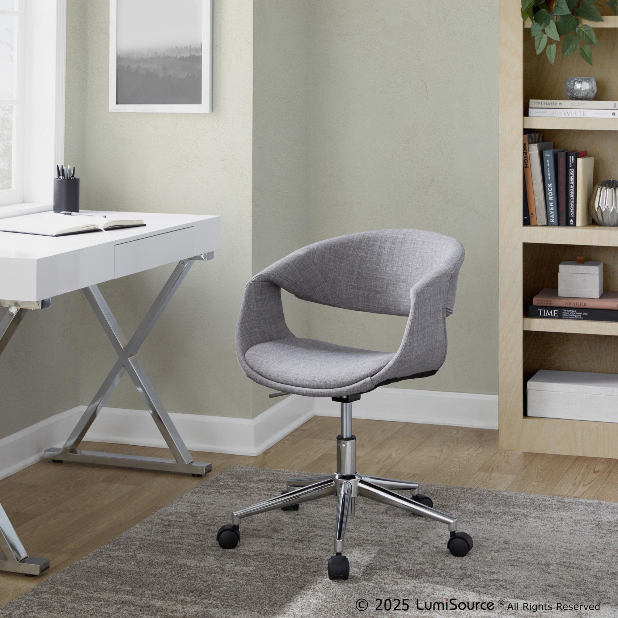 Curvo Upholstered 5-star Task Chair - Chrome Metal, Grey Fabric