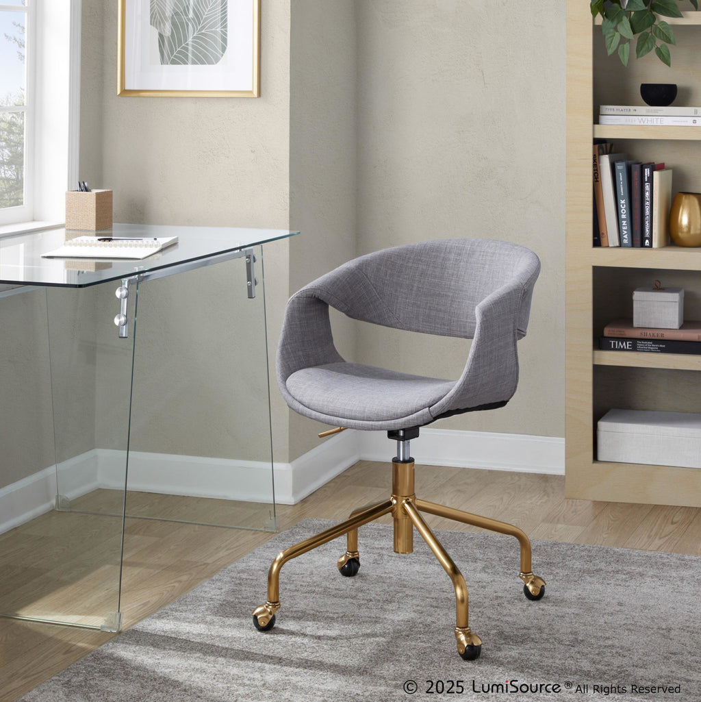Curvo Upholstered 4-star Task Chair - Gold Metal, Grey Fabric