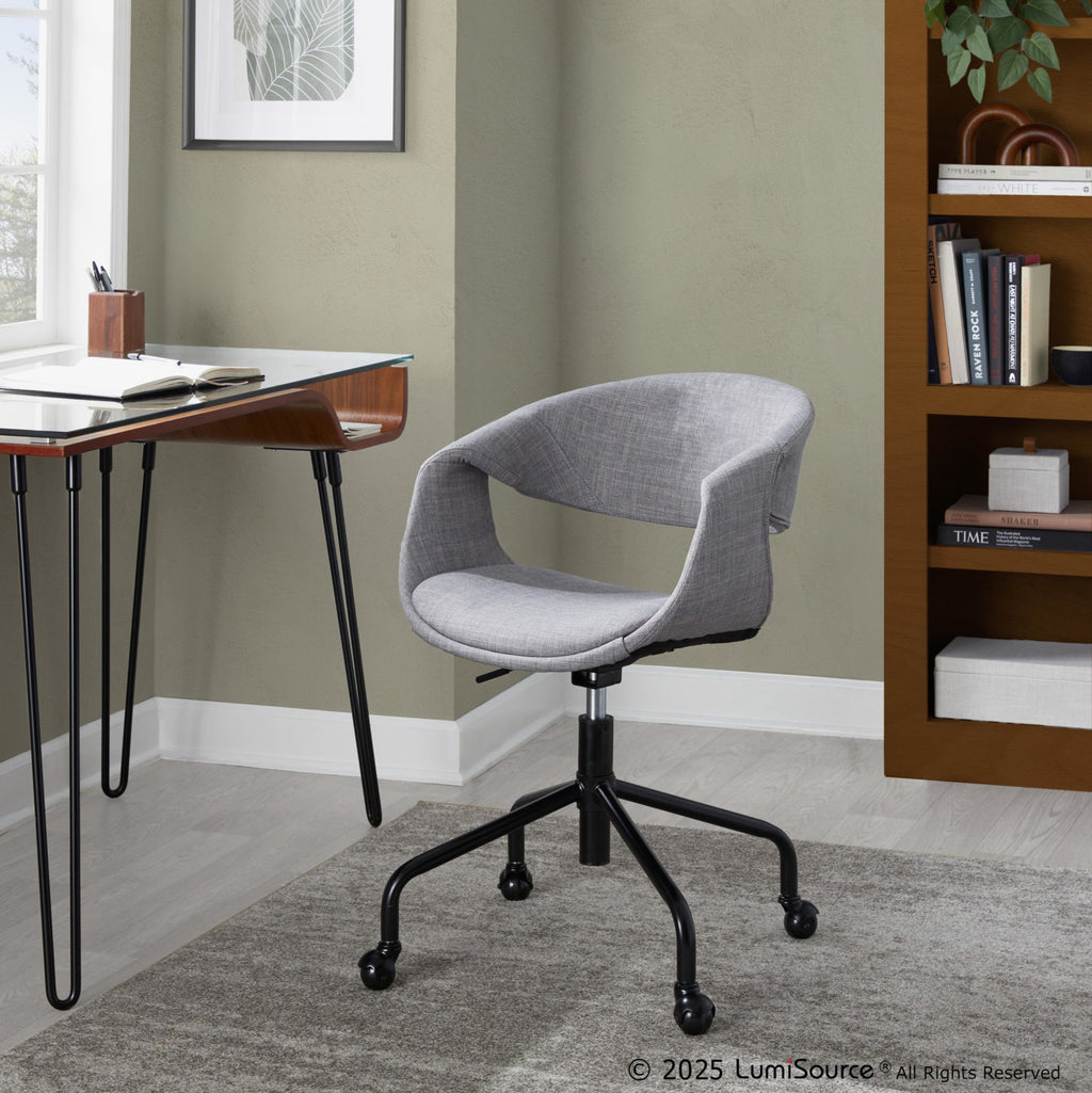 Curvo Upholstered 4-star Task Chair - Black Metal, Grey Fabric