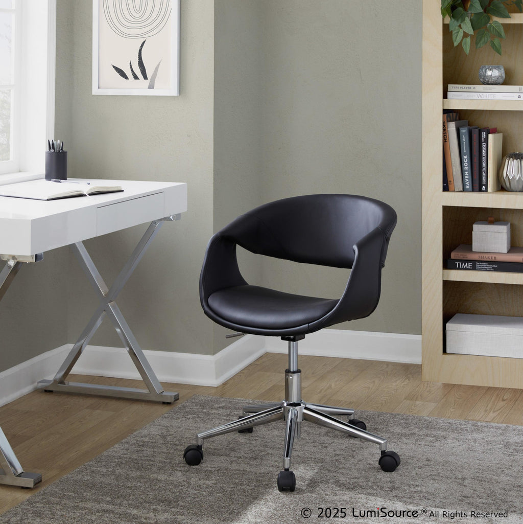 Curvo Upholstered 5-star Task Chair - Chrome Metal, Black PU