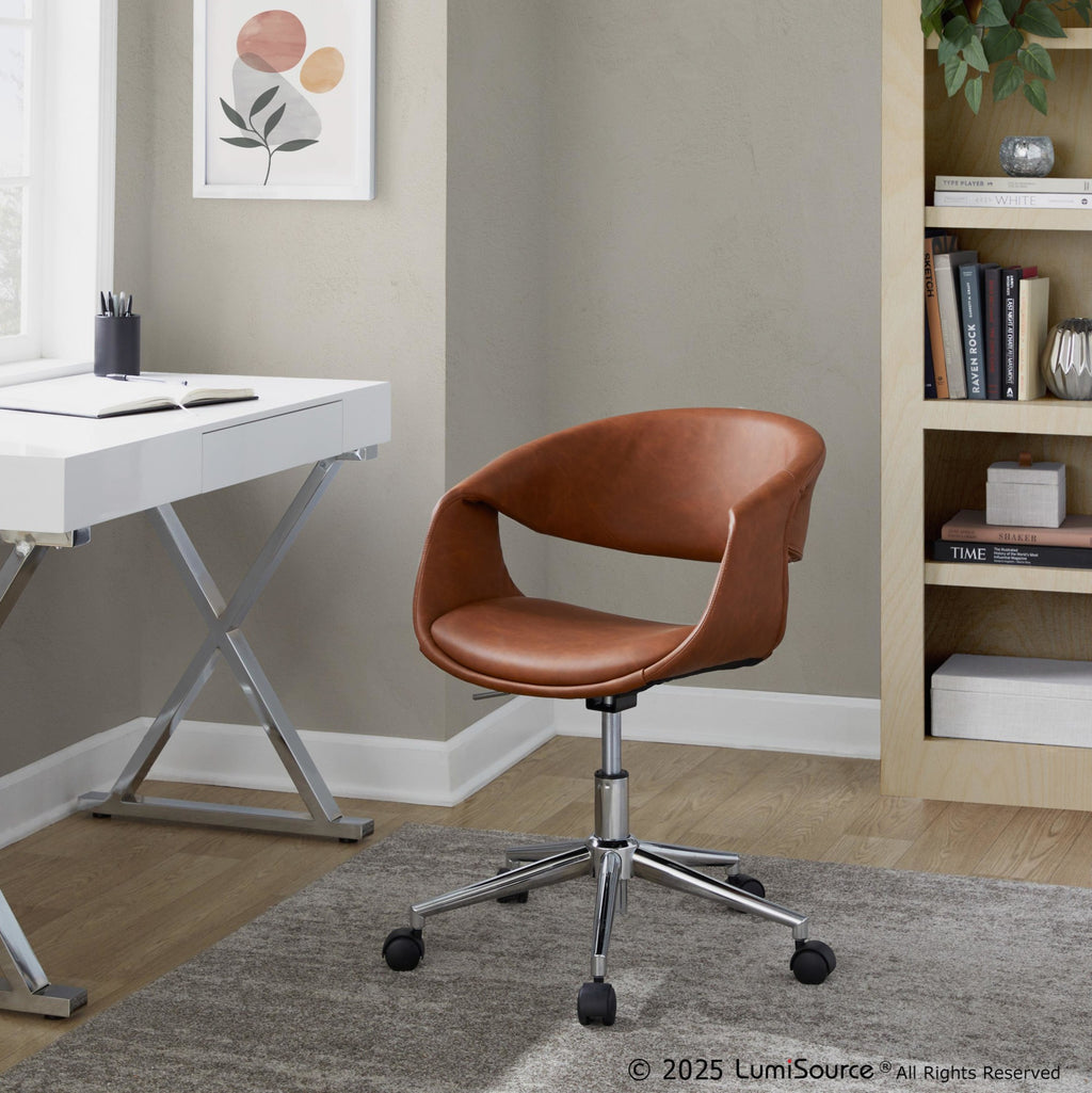 Curvo Upholstered 5-star Task Chair - Chrome Metal, Camel PU