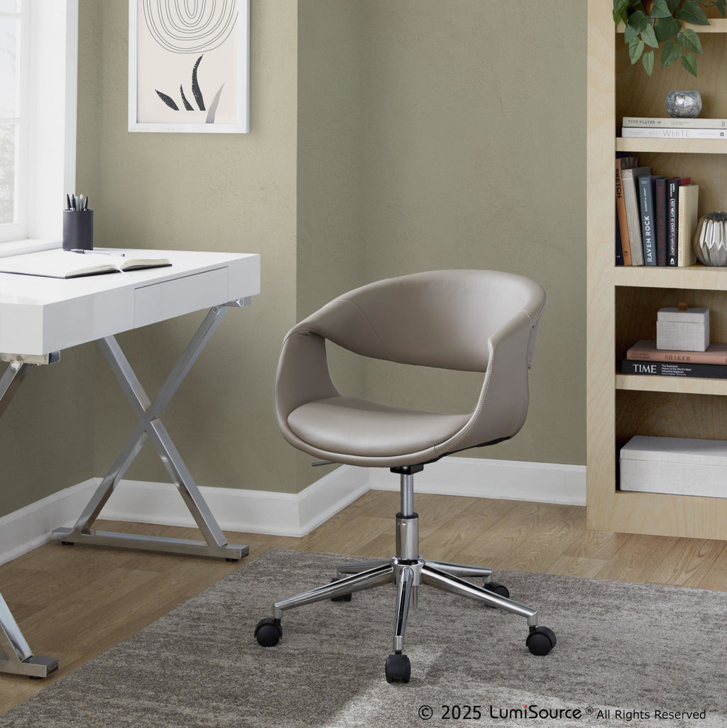 Curvo Upholstered 5-star Task Chair - Chrome Metal, Light Grey PU